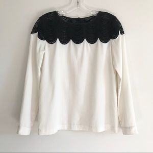 Club Monaco Silky Crochet Lace Button Blouse Black White XS